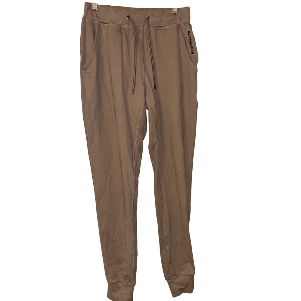 Alphalete Womens S Joggers Tan Athletic Sweatpants Drawstring High Rise Gym